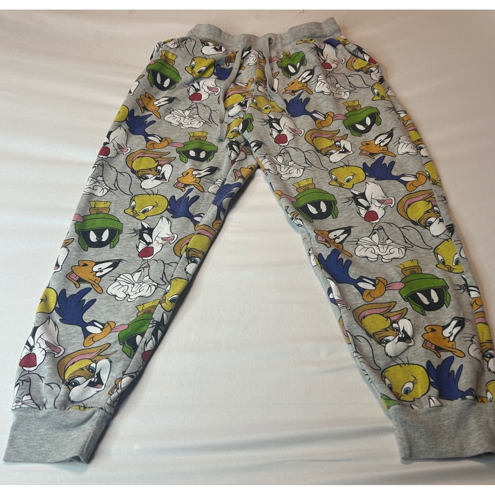 Looney Tunes Character Print Joggers Gray Fleece Sweatpants Mens Medium M